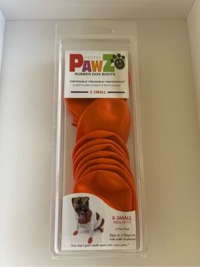 PAWZ Rubber Dog Boots X-Small 12 Pack Waterproof Disposable Reusable Orange New